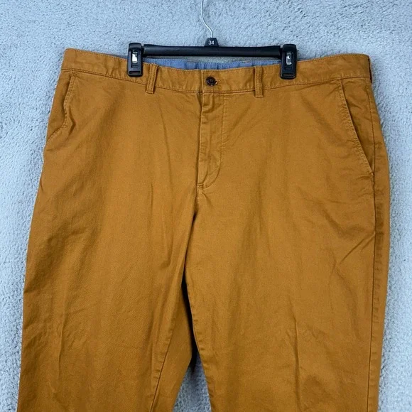 L.L. Bean Standard Fit Mens Khakis Pants 44X32 Mustard Yellow Flat Front Stretch Chinos & Khakis